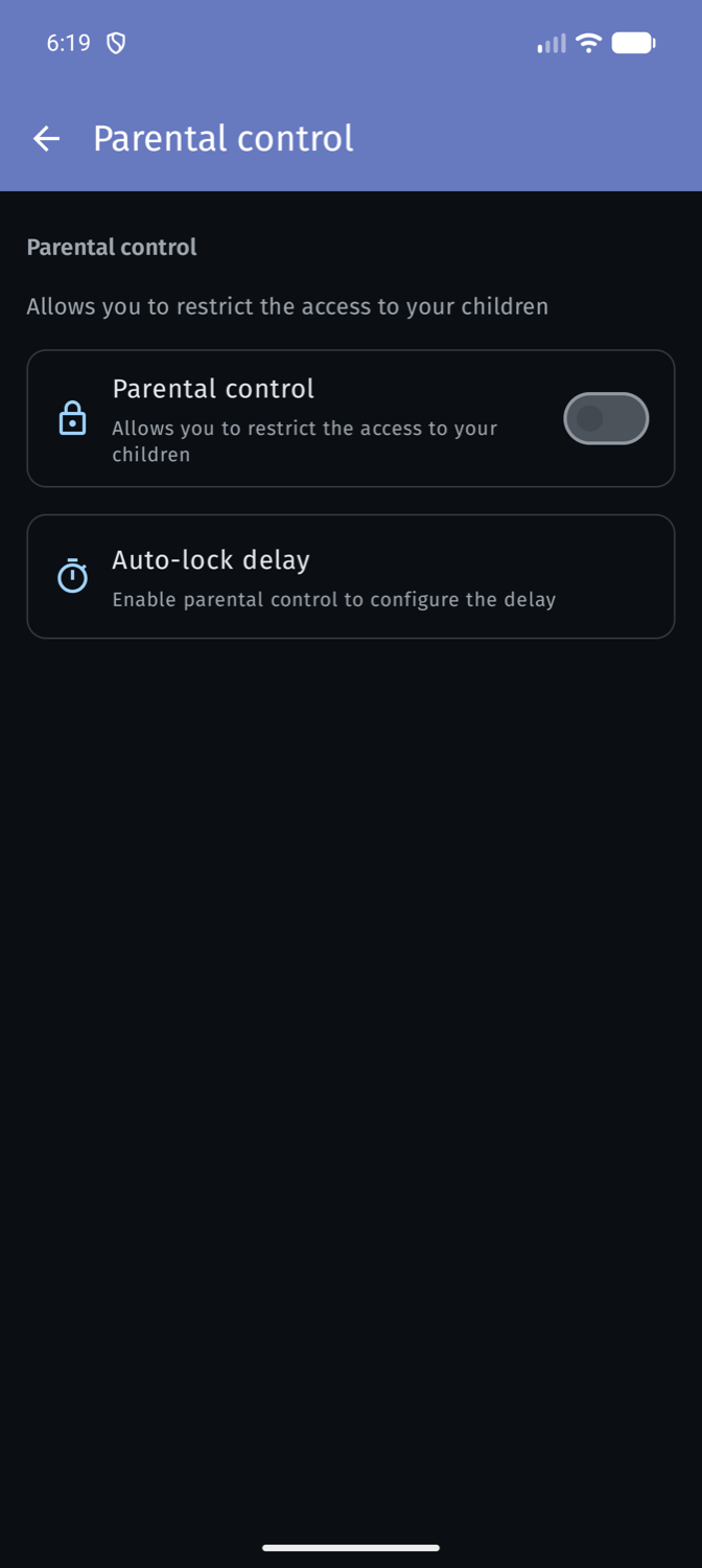 Parental control screen.