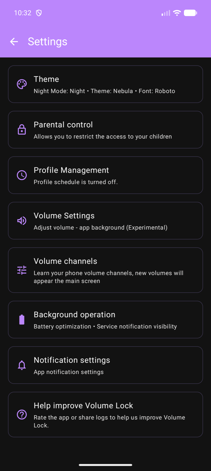 Volume Lock settings screen.