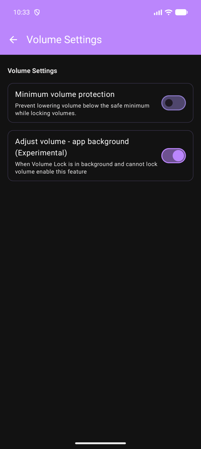 Volume settings screen.